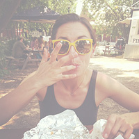 Julie eating BBQ in Texas